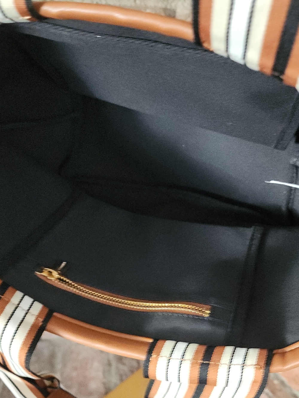 Tuckernuck Black & Brown Striped Handle Small Tote Bag Structured Classic - Picture 5 of 7